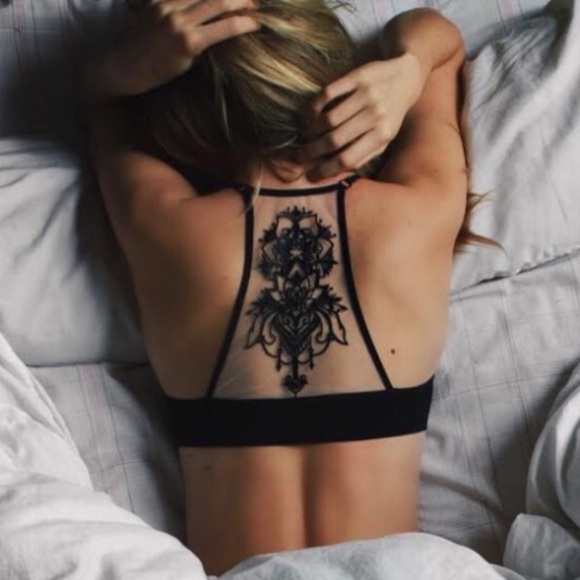 Boho Chic Tattoo Illusion Ribbed Deep V Bralette Bra Crop Yoga Bitch NWT - Picture 3 of 16